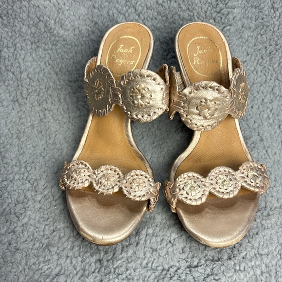 Jack Rogers Luccia Wedge Sandal Size 7 Stardust Leather Excellent Condition - Picture 6 of 6